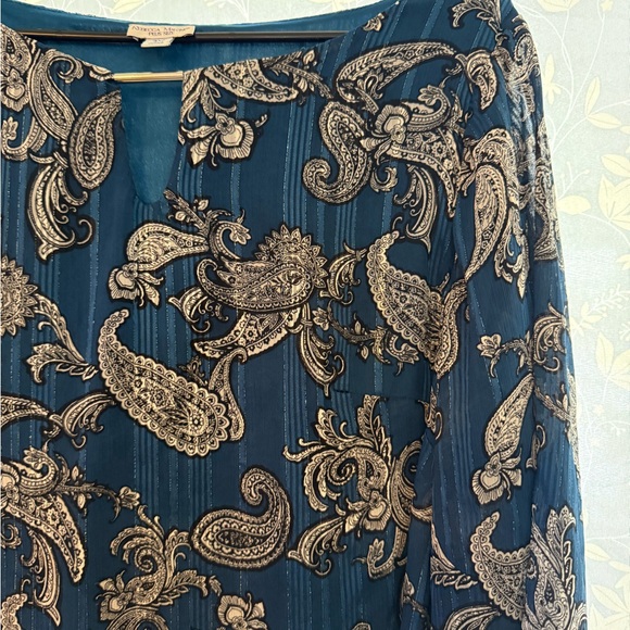 Rebecca Malone Teal and Beige Paisley Blouse - Picture 2 of 4
